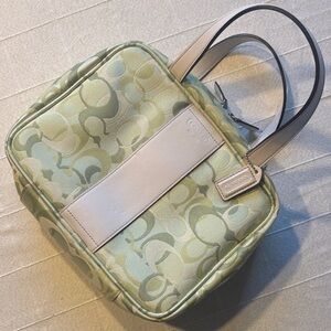 Vintage Coach Light Green and Cream Travel/cosmetic bag